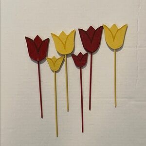 Wooden Tulip Garden Picks - Red & Yellow (Set of 6)